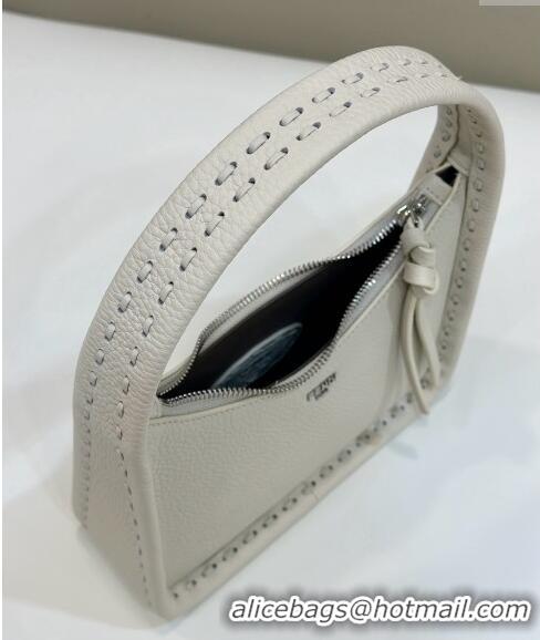 Super Quality  Fendi Mini Fendessence Hobo bag in Grained Calfskin with Topstitches 80165 White 2024