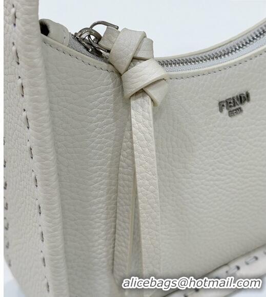 Super Quality  Fendi Mini Fendessence Hobo bag in Grained Calfskin with Topstitches 80165 White 2024