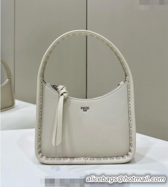 Super Quality  Fendi Mini Fendessence Hobo bag in Grained Calfskin with Topstitches 80165 White 2024