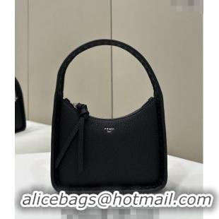 Grade Design Fendi Mini Fendessence Hobo bag in Grained Calfskin with Topstitches 80165 Black 2024