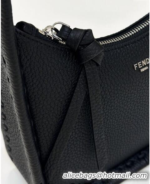 Grade Design Fendi Mini Fendessence Hobo bag in Grained Calfskin with Topstitches 80165 Black 2024