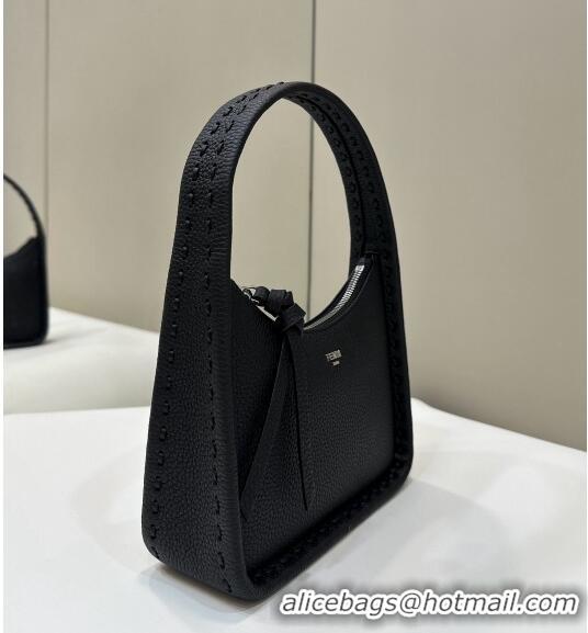 Grade Design Fendi Mini Fendessence Hobo bag in Grained Calfskin with Topstitches 80165 Black 2024