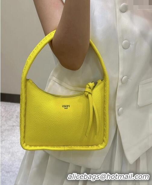 Buy Discount Fendi Mini Fendessence Hobo bag in Grained Calfskin with Topstitches 80165 Yellow 2024