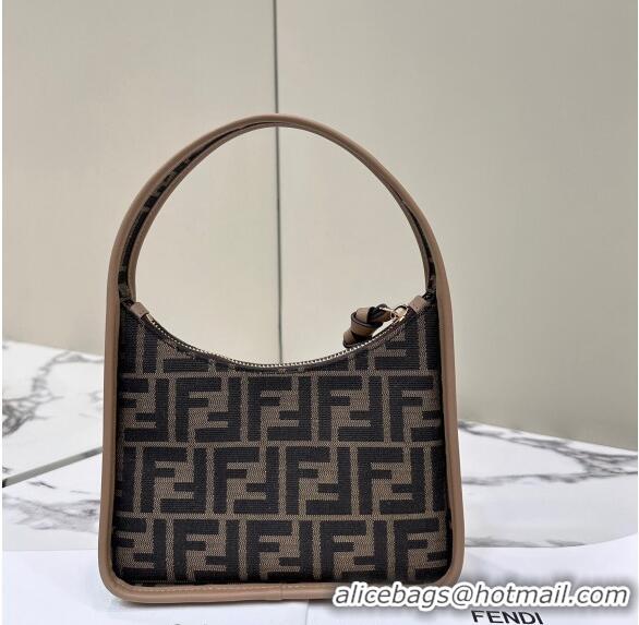 Inexpensive Fendi Mini Fendessence Hobo bag in Brown FF Fabric with Topstitches 80165 2024