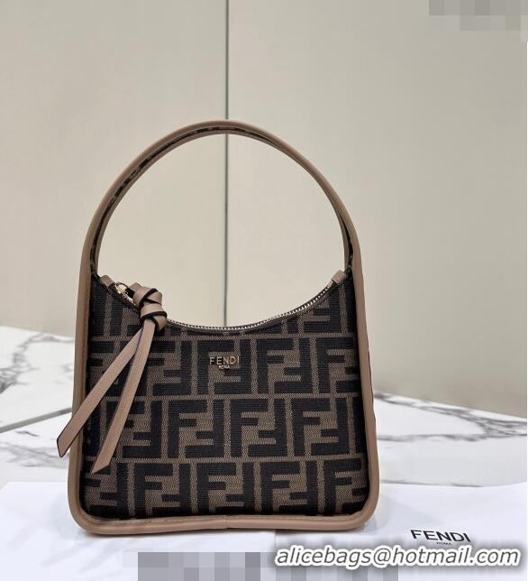 Inexpensive Fendi Mini Fendessence Hobo bag in Brown FF Fabric with Topstitches 80165 2024