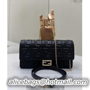 Good Taste Fendi Wallet On Chain Baguette Mini Bag in FF Nappa Leather 8638 Black 2024