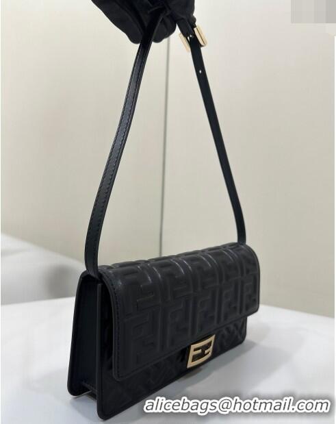 Good Taste Fendi Wallet On Chain Baguette Mini Bag in FF Nappa Leather 8638 Black 2024