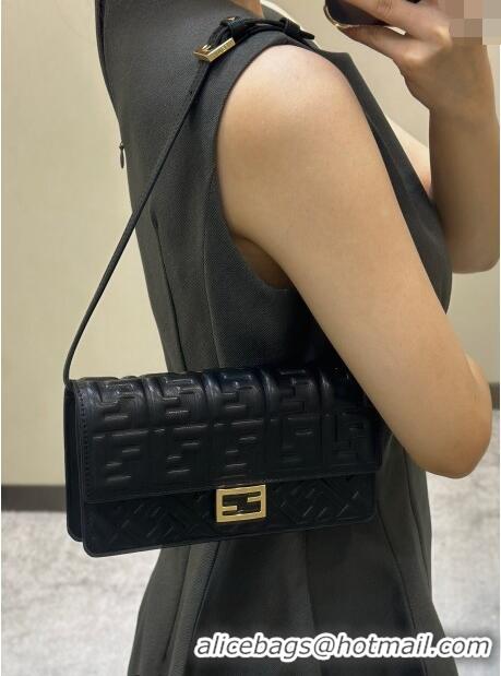 Good Taste Fendi Wallet On Chain Baguette Mini Bag in FF Nappa Leather 8638 Black 2024