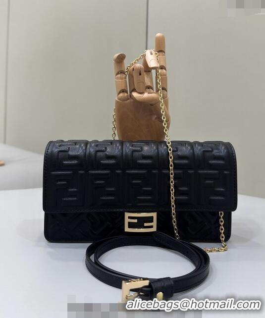 Good Taste Fendi Wallet On Chain Baguette Mini Bag in FF Nappa Leather 8638 Black 2024