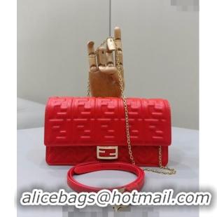 Promotional Fendi Wallet On Chain Baguette Mini Bag in FF Nappa Leather 8638 Red 2024