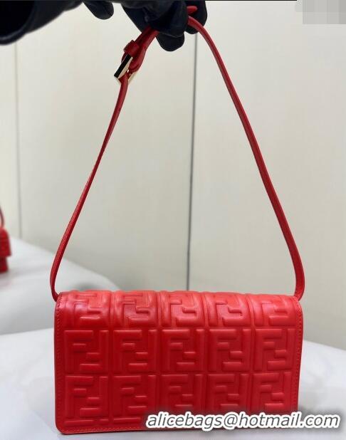 Promotional Fendi Wallet On Chain Baguette Mini Bag in FF Nappa Leather 8638 Red 2024