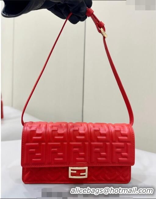 Promotional Fendi Wallet On Chain Baguette Mini Bag in FF Nappa Leather 8638 Red 2024