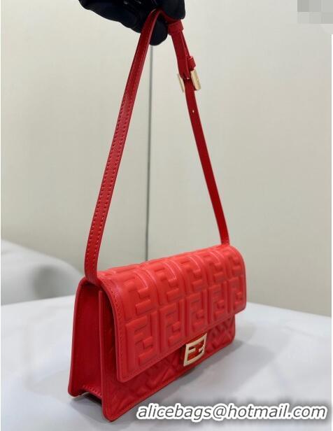 Promotional Fendi Wallet On Chain Baguette Mini Bag in FF Nappa Leather 8638 Red 2024