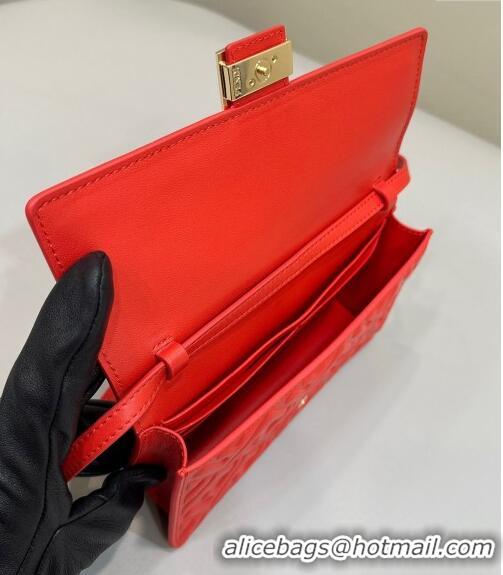 Promotional Fendi Wallet On Chain Baguette Mini Bag in FF Nappa Leather 8638 Red 2024