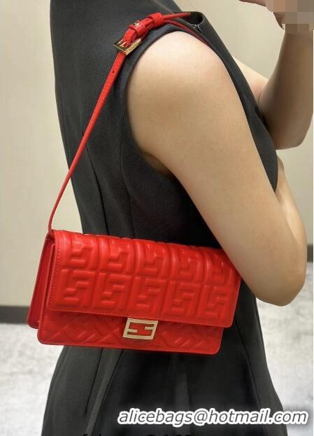 Promotional Fendi Wallet On Chain Baguette Mini Bag in FF Nappa Leather 8638 Red 2024