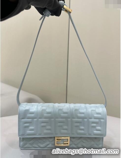 Top Quality Fendi Wallet On Chain Baguette Mini Bag in FF Nappa Leather 8638 Light Blue 2024