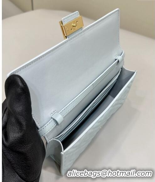 Top Quality Fendi Wallet On Chain Baguette Mini Bag in FF Nappa Leather 8638 Light Blue 2024