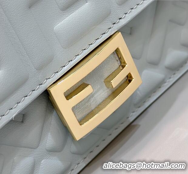 Top Quality Fendi Wallet On Chain Baguette Mini Bag in FF Nappa Leather 8638 Light Blue 2024