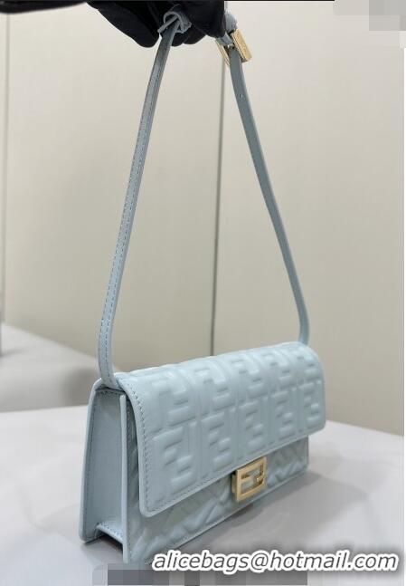 Top Quality Fendi Wallet On Chain Baguette Mini Bag in FF Nappa Leather 8638 Light Blue 2024