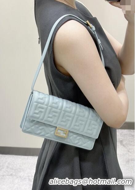 Top Quality Fendi Wallet On Chain Baguette Mini Bag in FF Nappa Leather 8638 Light Blue 2024