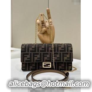 Reasonable Price Fendi Wallet On Chain Baguette Mini Bag in 8638 Brown FF Fabric 2024