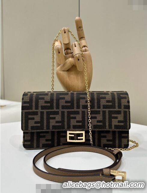 Reasonable Price Fendi Wallet On Chain Baguette Mini Bag in 8638 Brown FF Fabric 2024