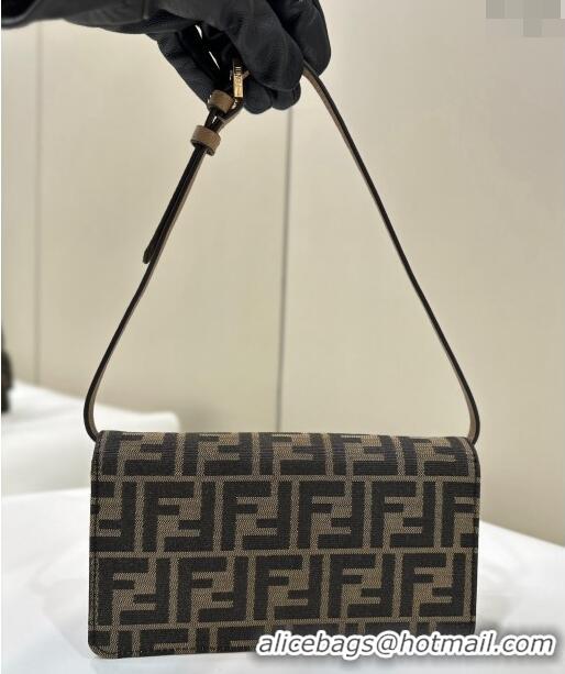 Reasonable Price Fendi Wallet On Chain Baguette Mini Bag in 8638 Brown FF Fabric 2024