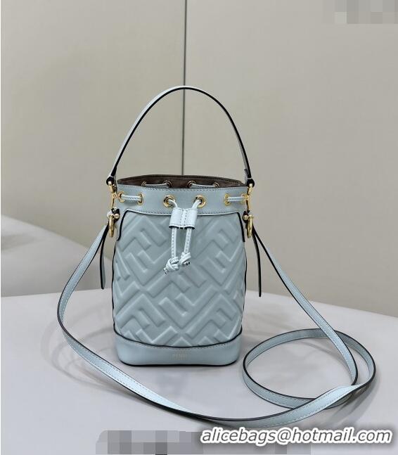 Good Taste Fendi Mon Tresor Mini Bucket Bag in FF Leather 8637 Blue 2024