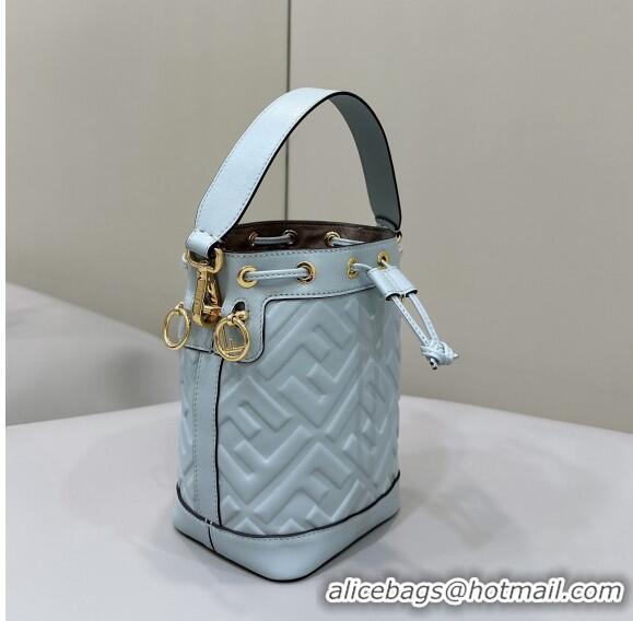 Good Taste Fendi Mon Tresor Mini Bucket Bag in FF Leather 8637 Blue 2024