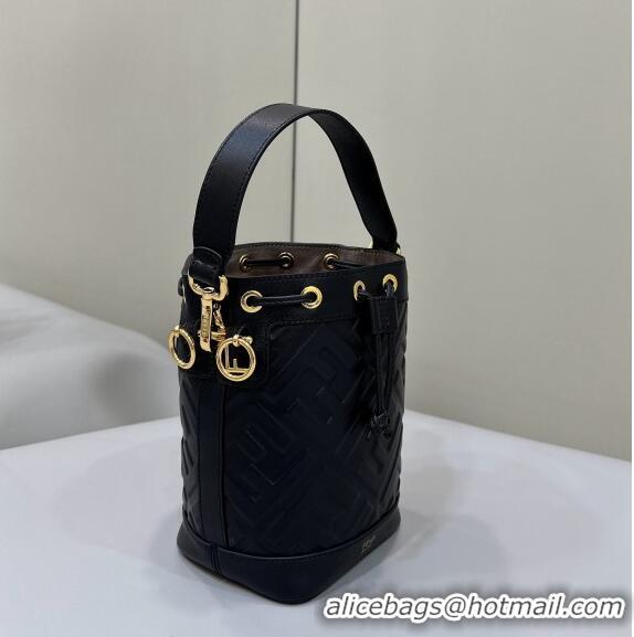 Buy Discount Fendi Mon Tresor Mini Bucket Bag in FF Leather 8637 Black 2024