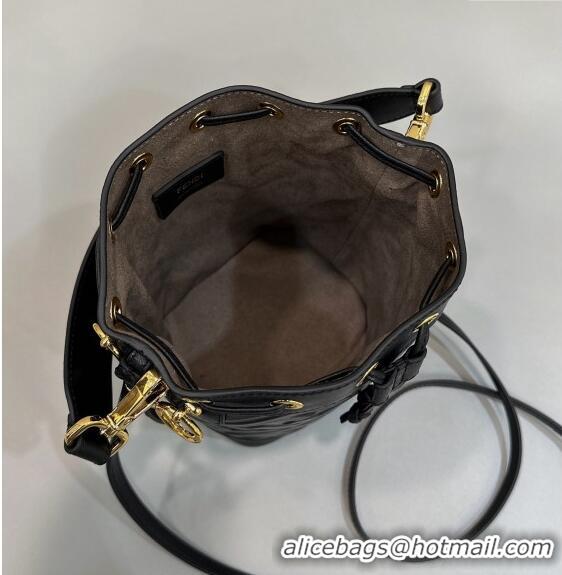 Buy Discount Fendi Mon Tresor Mini Bucket Bag in FF Leather 8637 Black 2024