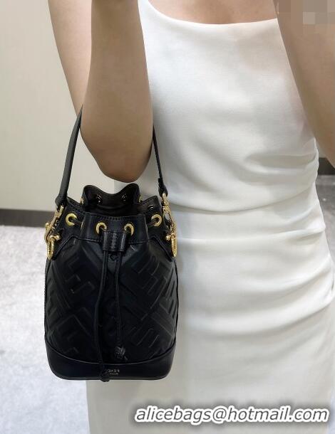 Buy Discount Fendi Mon Tresor Mini Bucket Bag in FF Leather 8637 Black 2024