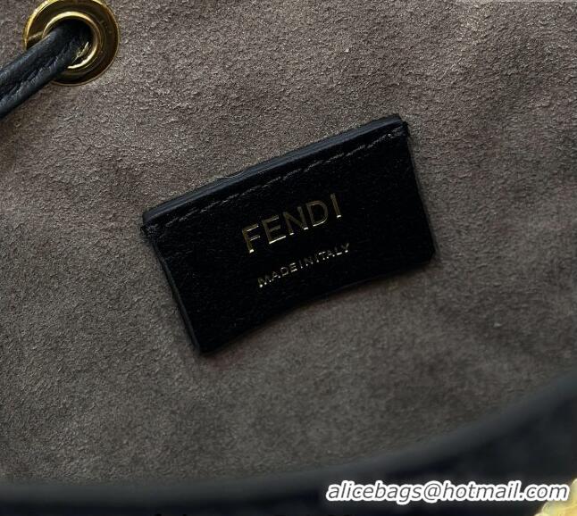 Buy Discount Fendi Mon Tresor Mini Bucket Bag in FF Leather 8637 Black 2024