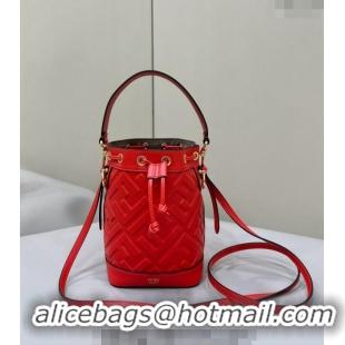 Best Price Fendi Mon Tresor Mini Bucket Bag in FF Leather 8637 Red 2024