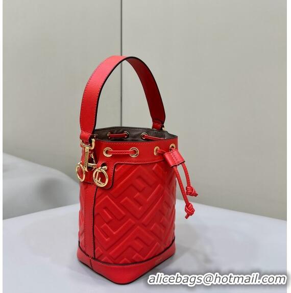 Best Price Fendi Mon Tresor Mini Bucket Bag in FF Leather 8637 Red 2024