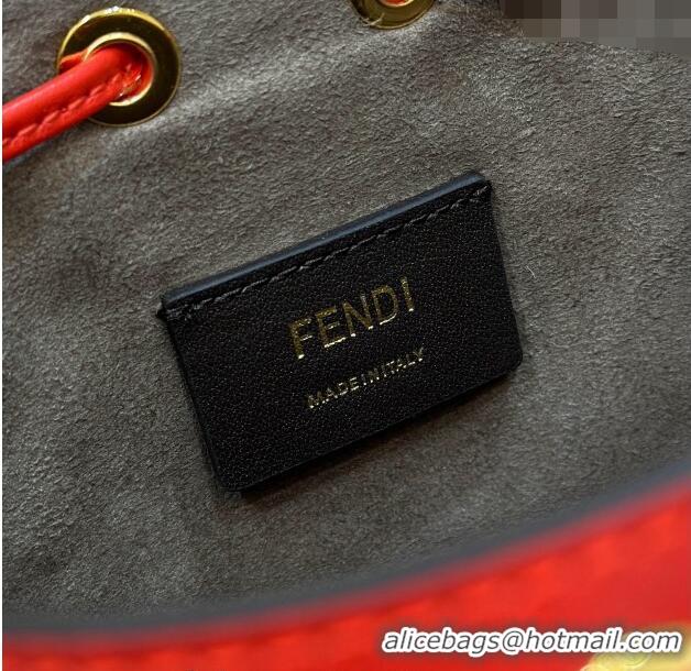 Best Price Fendi Mon Tresor Mini Bucket Bag in FF Leather 8637 Red 2024