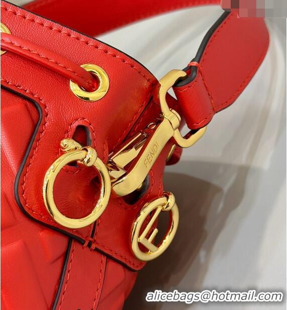 Best Price Fendi Mon Tresor Mini Bucket Bag in FF Leather 8637 Red 2024