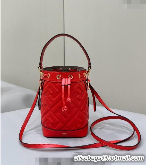 Best Price Fendi Mon Tresor Mini Bucket Bag in FF Leather 8637 Red 2024