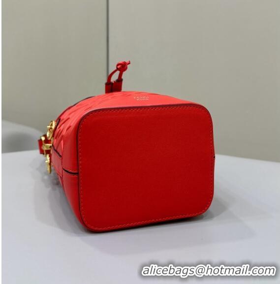 Best Price Fendi Mon Tresor Mini Bucket Bag in FF Leather 8637 Red 2024