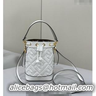 Super Quality Fendi Mon Tresor Mini Bucket Bag in FF Leather 8637 White 2024