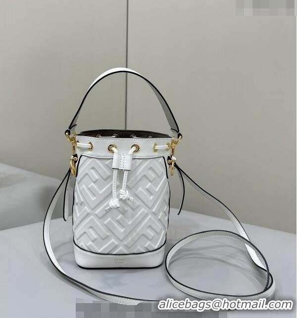 Super Quality Fendi Mon Tresor Mini Bucket Bag in FF Leather 8637 White 2024