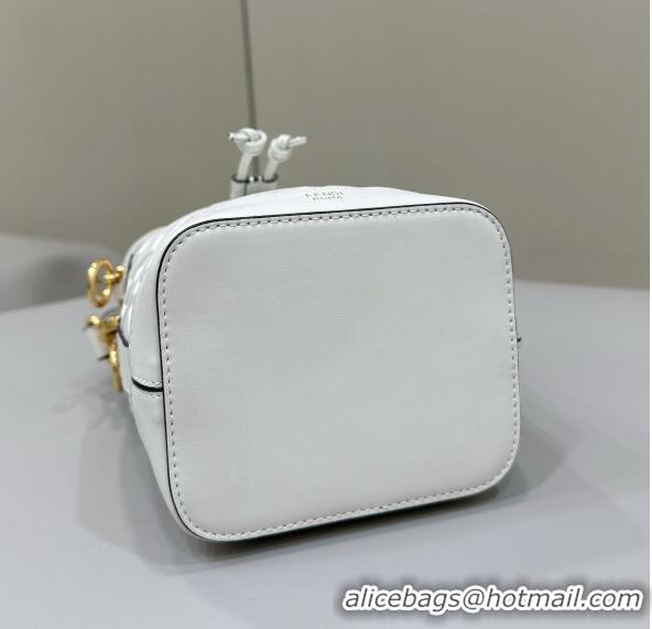 Super Quality Fendi Mon Tresor Mini Bucket Bag in FF Leather 8637 White 2024