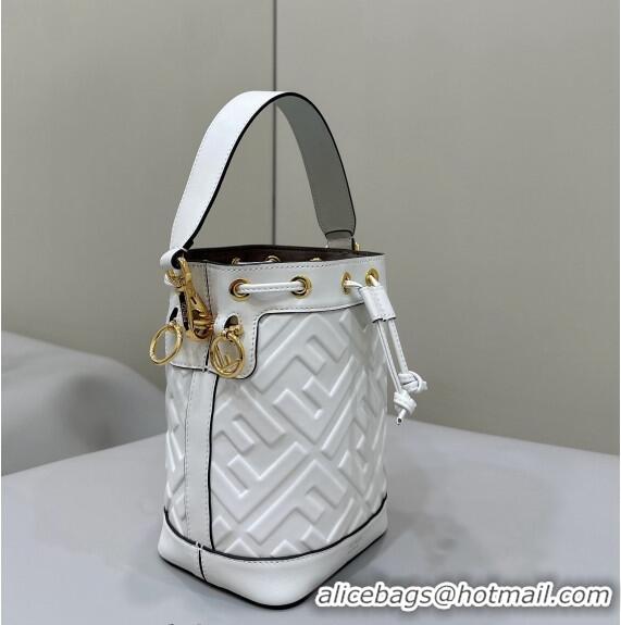 Super Quality Fendi Mon Tresor Mini Bucket Bag in FF Leather 8637 White 2024