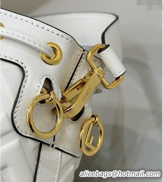 Super Quality Fendi Mon Tresor Mini Bucket Bag in FF Leather 8637 White 2024