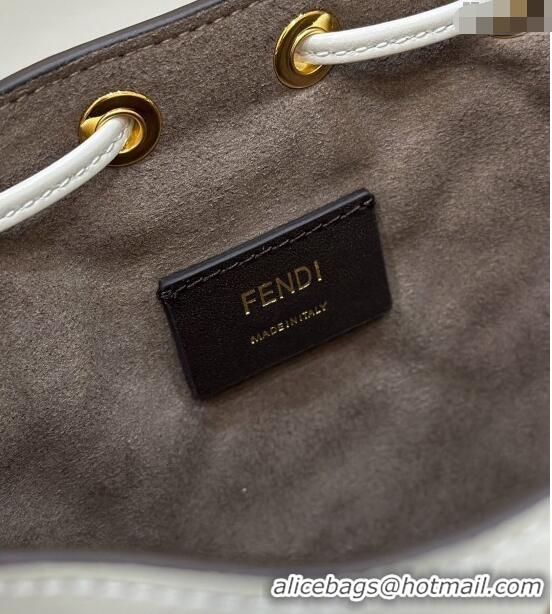 Super Quality Fendi Mon Tresor Mini Bucket Bag in FF Leather 8637 White 2024