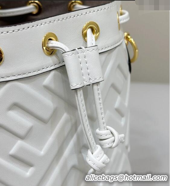 Super Quality Fendi Mon Tresor Mini Bucket Bag in FF Leather 8637 White 2024