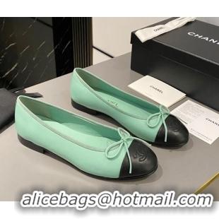 Best Product Chanel Calfskin Classic Ballet Flat Light Green 322045