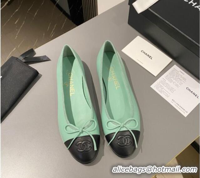 Best Product Chanel Calfskin Classic Ballet Flat Light Green 322045