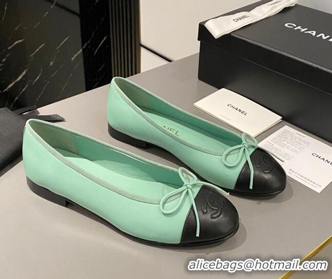 Best Product Chanel Calfskin Classic Ballet Flat Light Green 322045