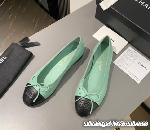 Best Product Chanel Calfskin Classic Ballet Flat Light Green 322045